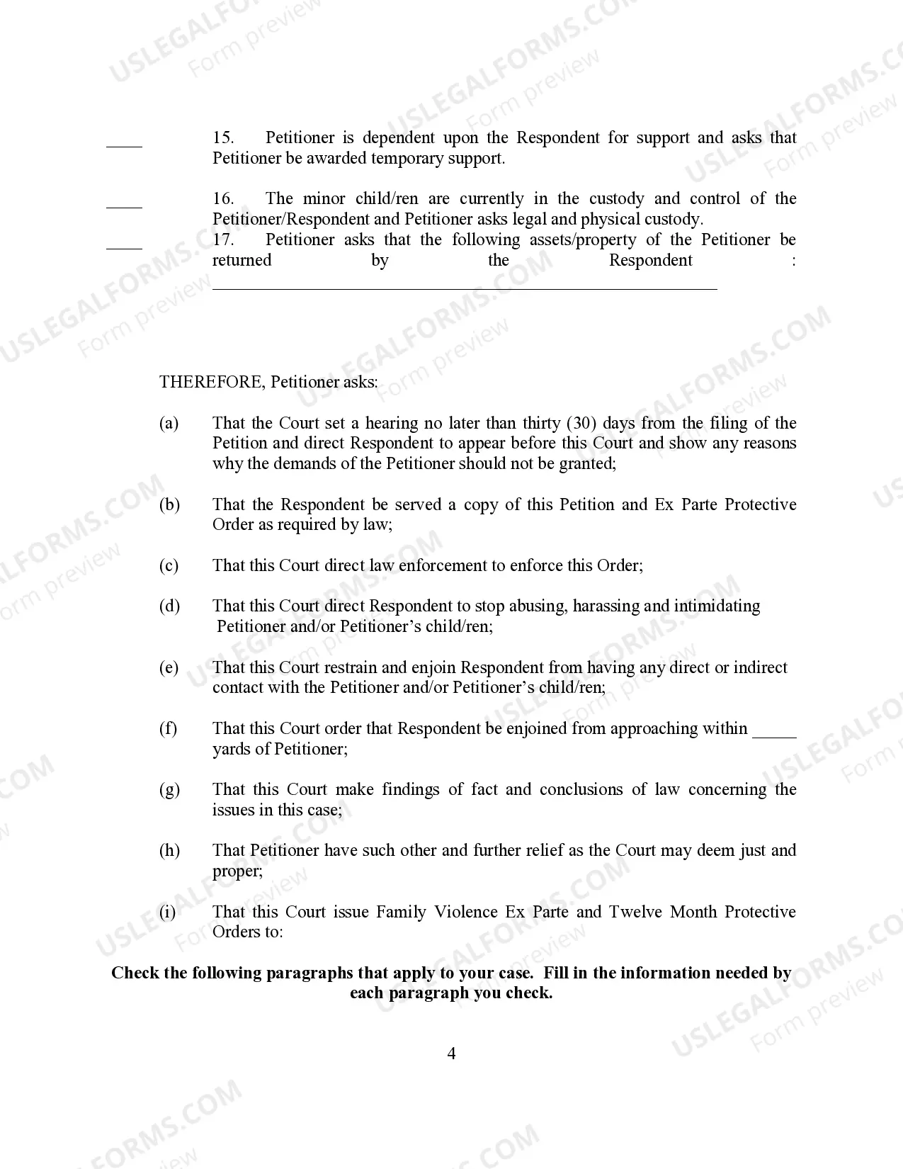 Preview Petition for Temporary Protective Order