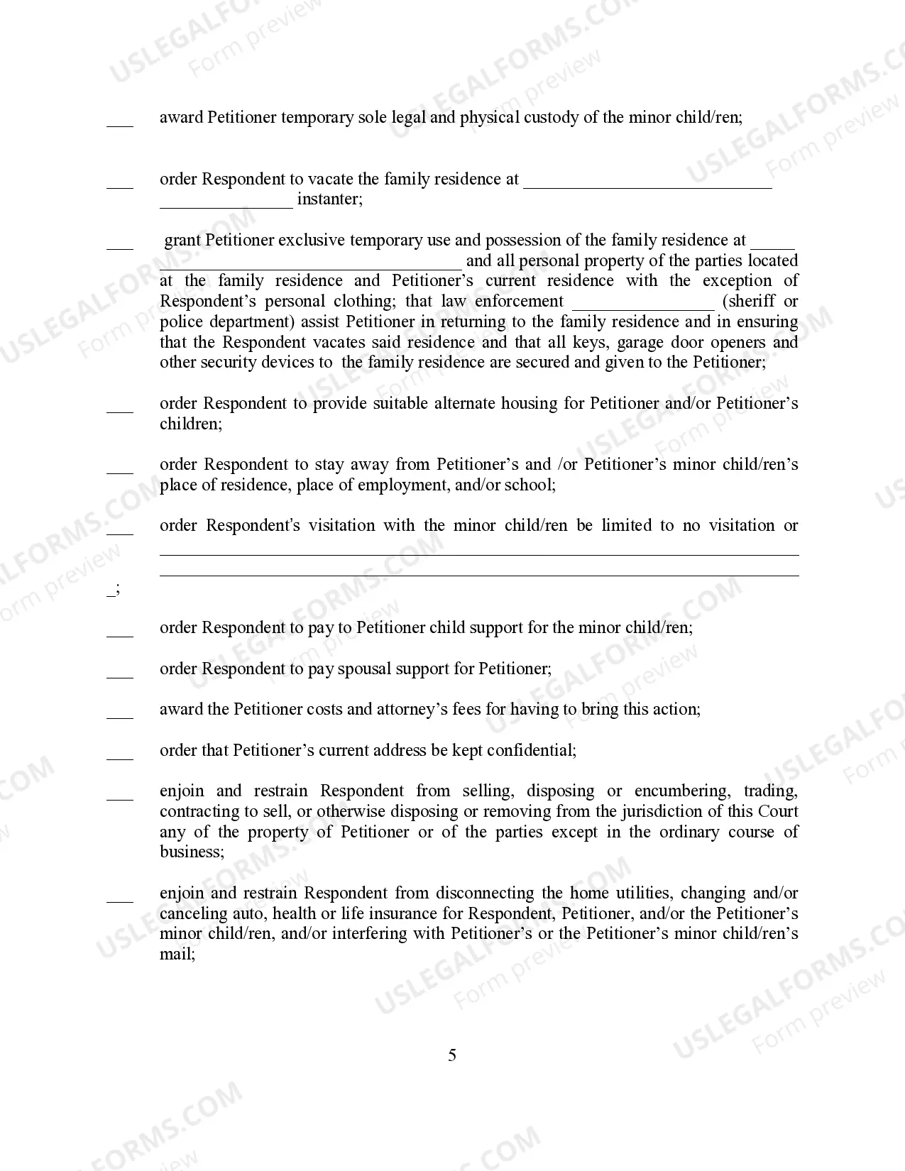 Preview Petition for Temporary Protective Order