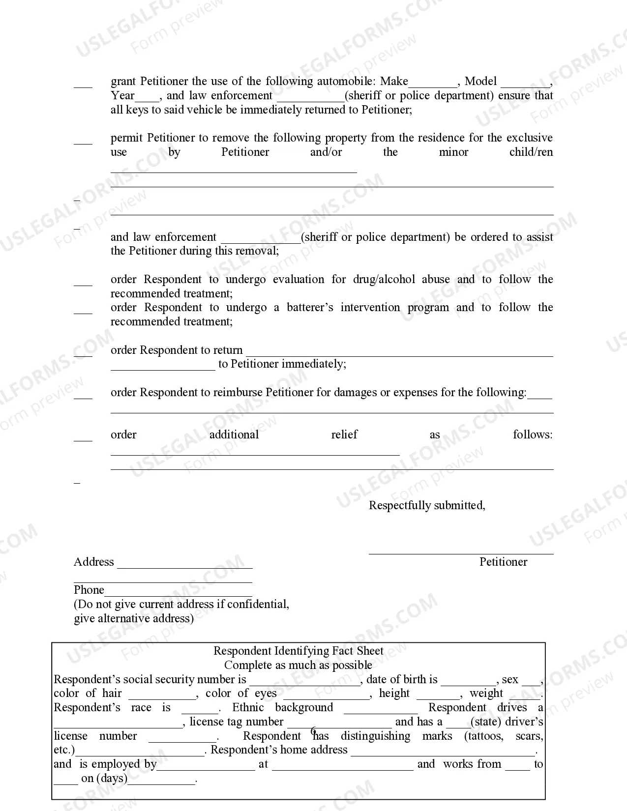Preview Petition for Temporary Protective Order