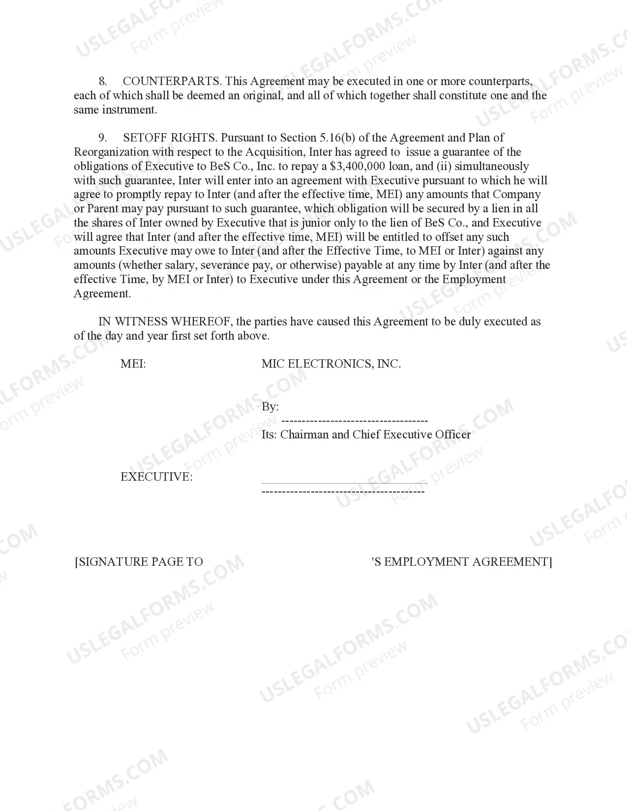 Preview Employment Agreement Assumption and Amendment