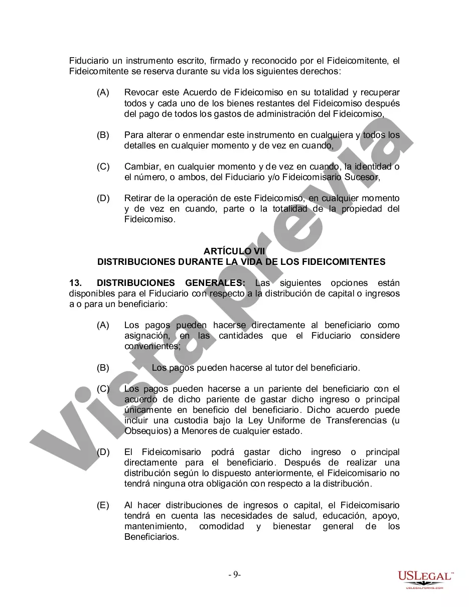 Preview Fideicomiso en Vida para Individuos Solteros, Divorciados o Viudos (o Viudos) sin Hijos