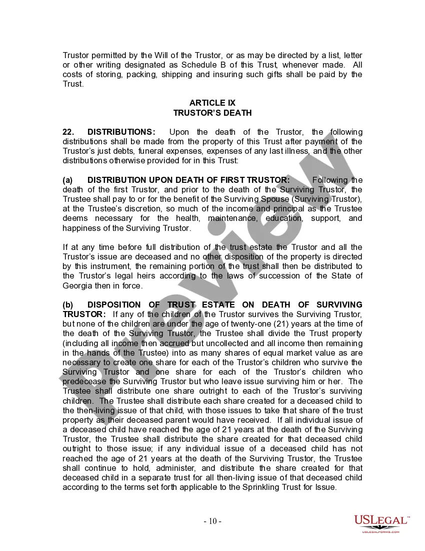 Preview Living Trust for Husband and Wife with Minor and or Adult Children