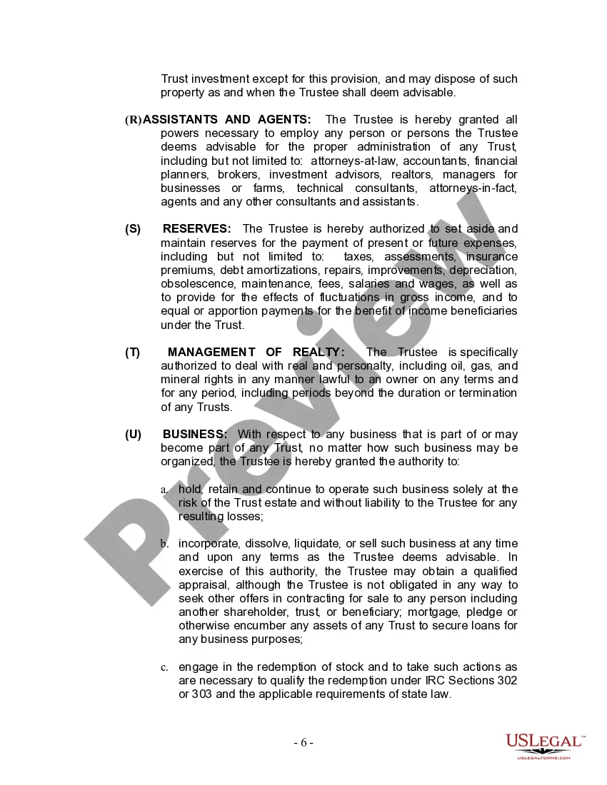 Preview Living Trust for Husband and Wife with Minor and or Adult Children