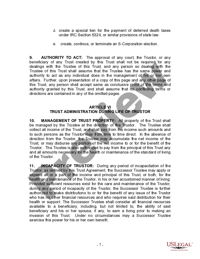 Preview Living Trust for Husband and Wife with Minor and or Adult Children