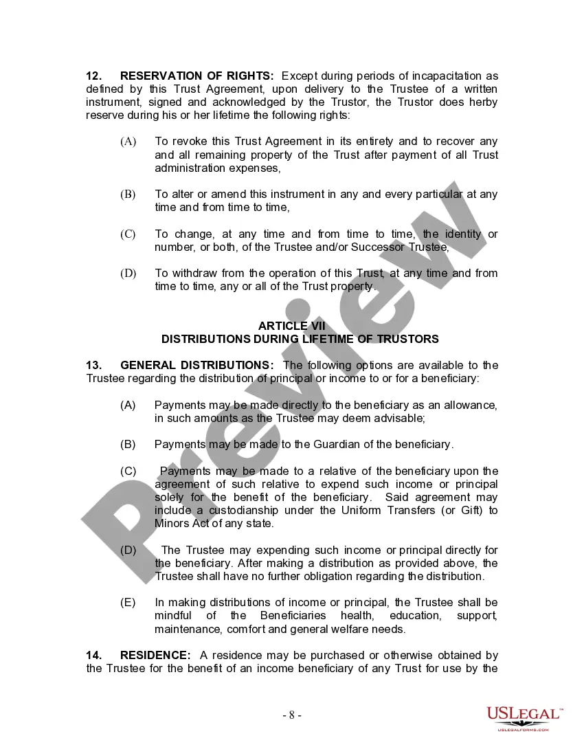 Preview Living Trust for Husband and Wife with Minor and or Adult Children