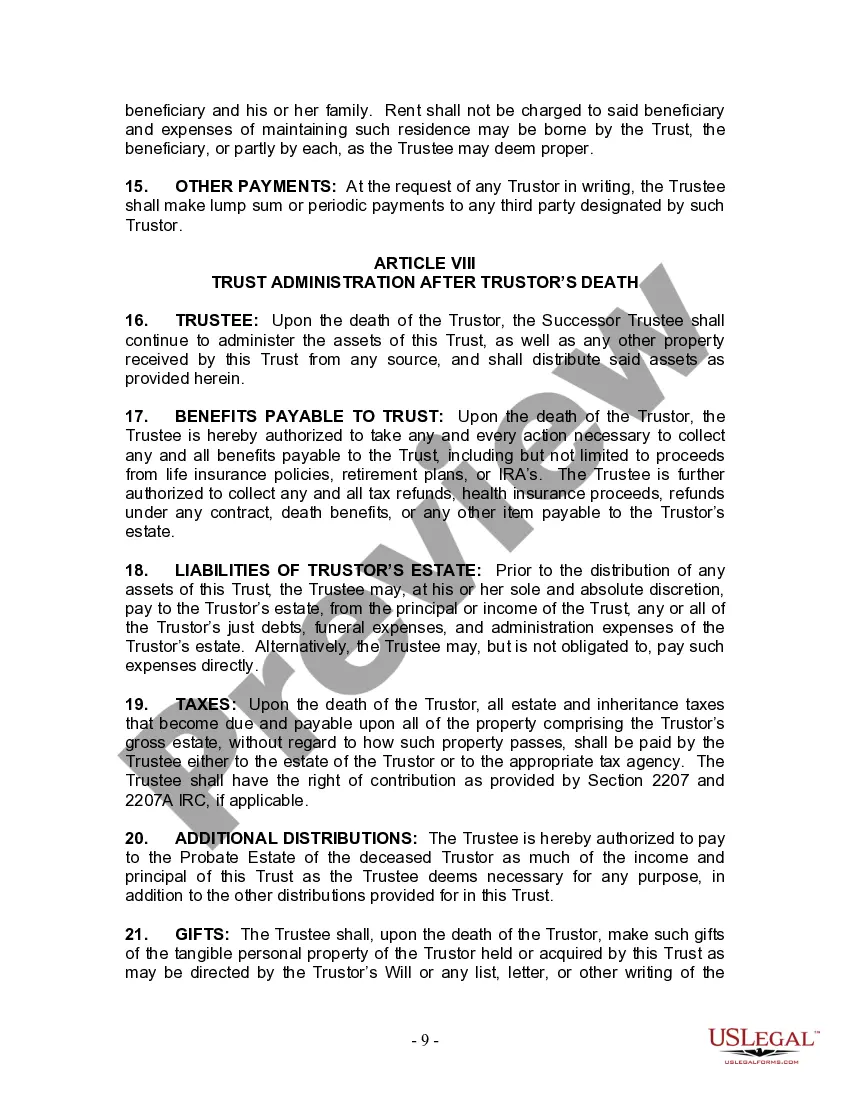 Preview Living Trust for Husband and Wife with Minor and or Adult Children