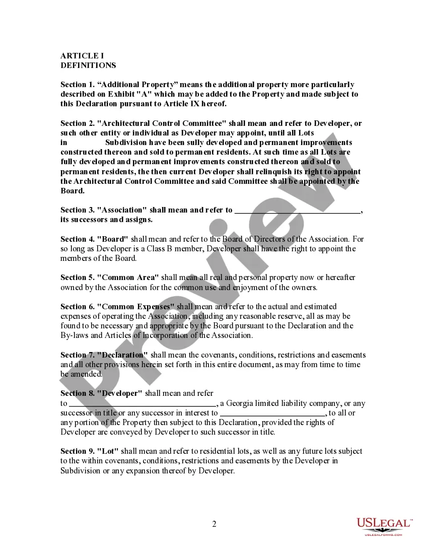 Preview Declaration of Covenants, Conditions, Restrictions and Easements for a Subdivision - Alternate Form