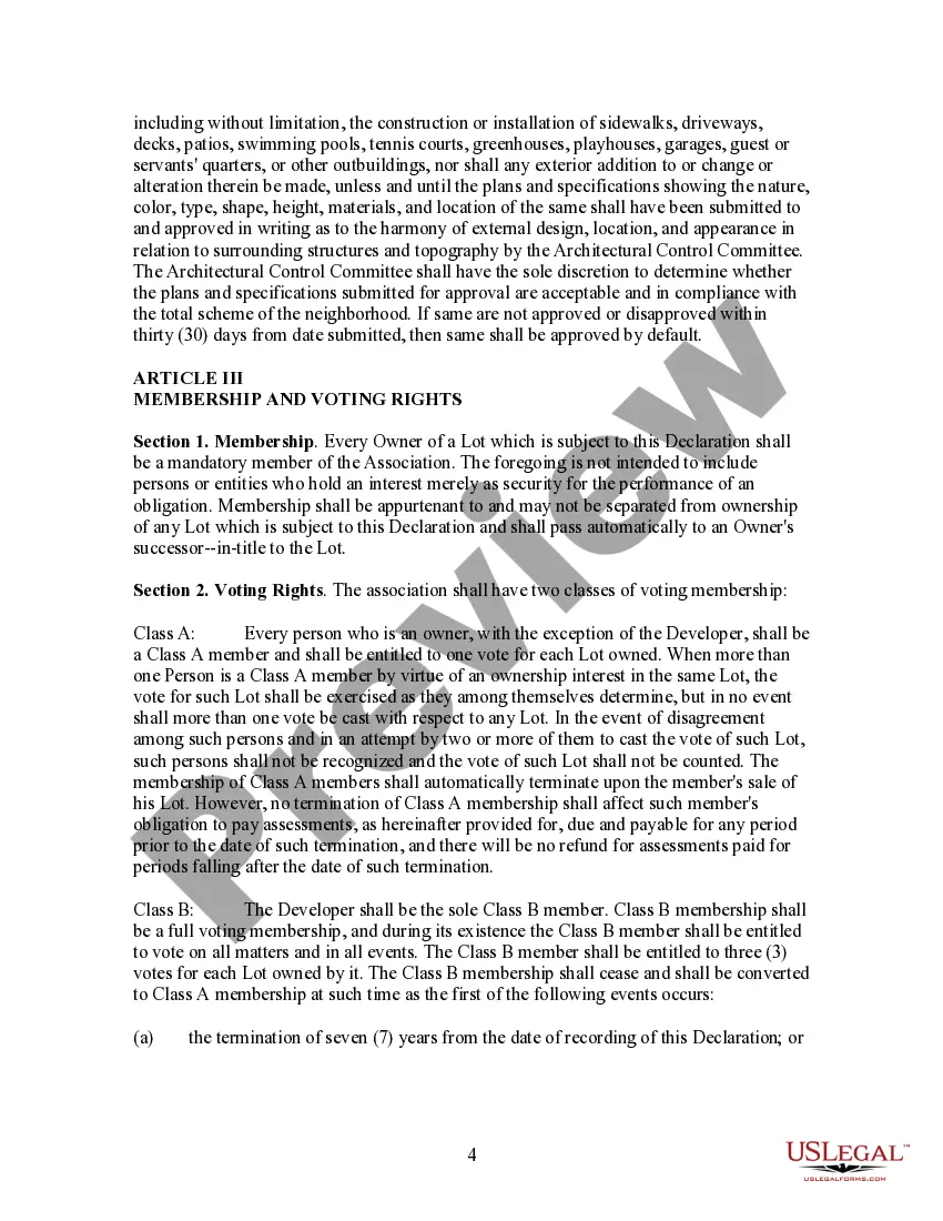 Preview Declaration of Covenants, Conditions, Restrictions and Easements for a Subdivision - Alternate Form