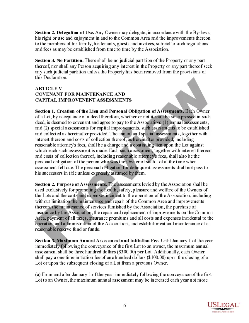 Preview Declaration of Covenants, Conditions, Restrictions and Easements for a Subdivision - Alternate Form