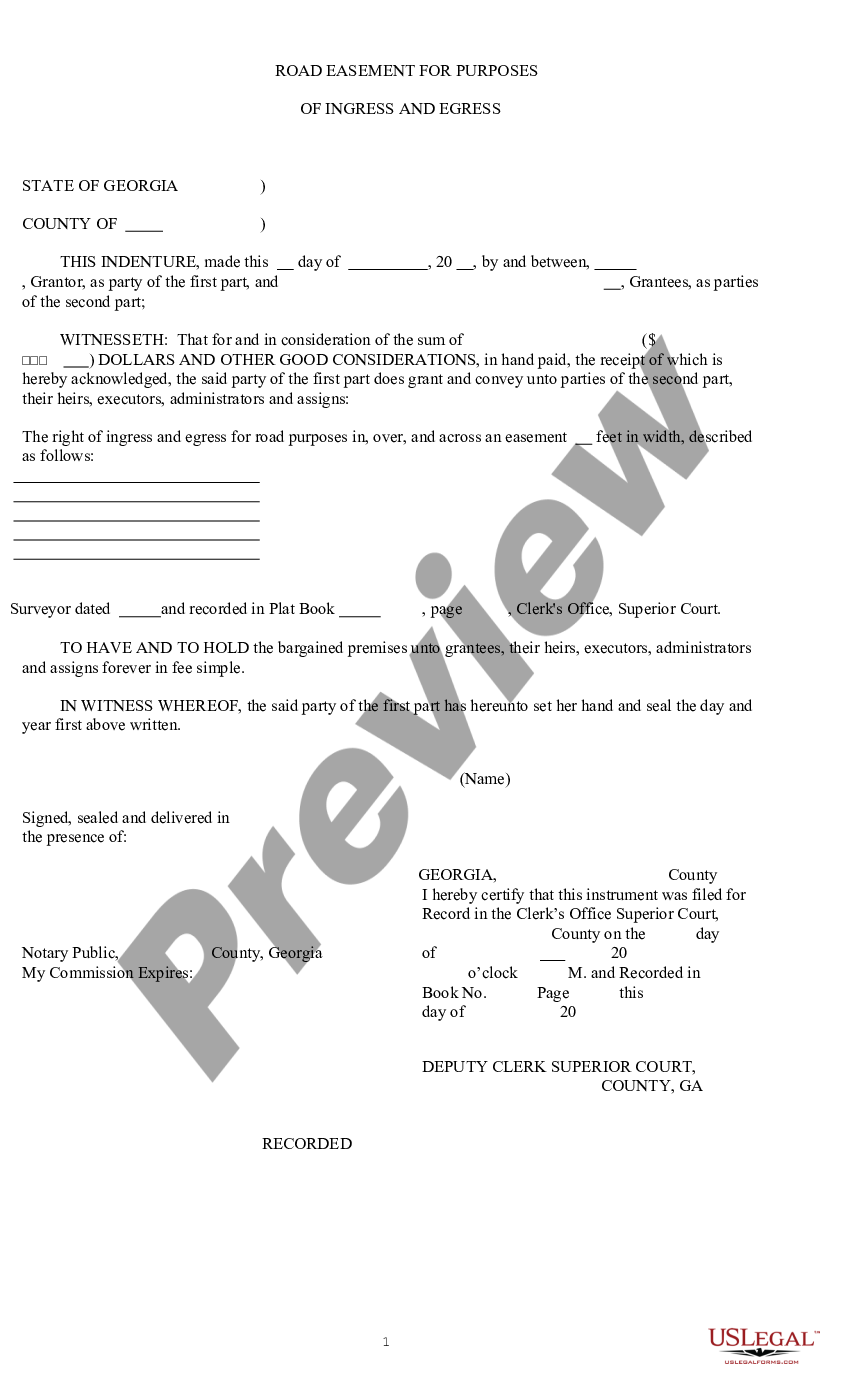 Georgia Road Easement for Purposes of Ingress and Egress - Ingress And ...