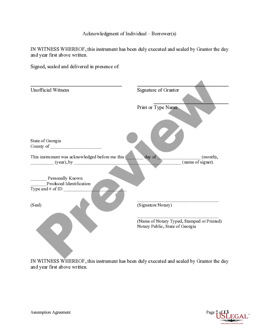 Preview Assumption Agreement of Security Deed and Release of Original Mortgagors