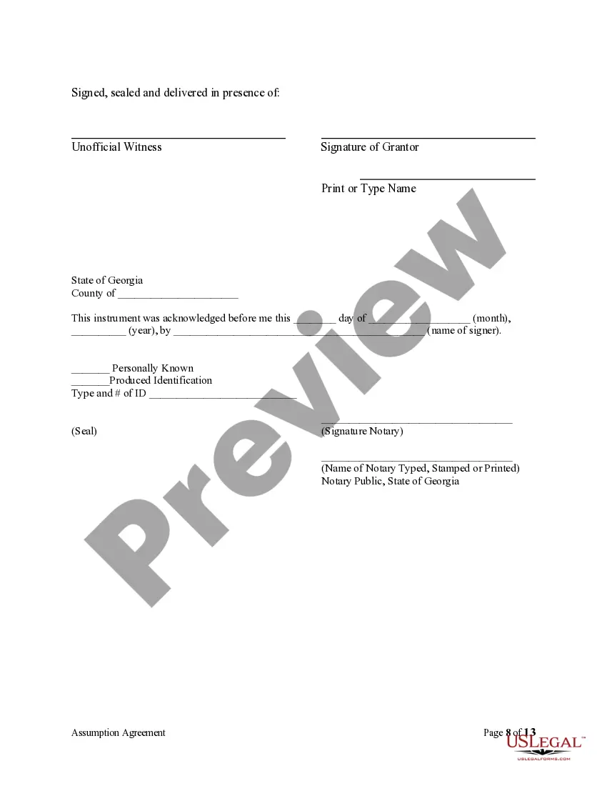 Preview Assumption Agreement of Security Deed and Release of Original Mortgagors