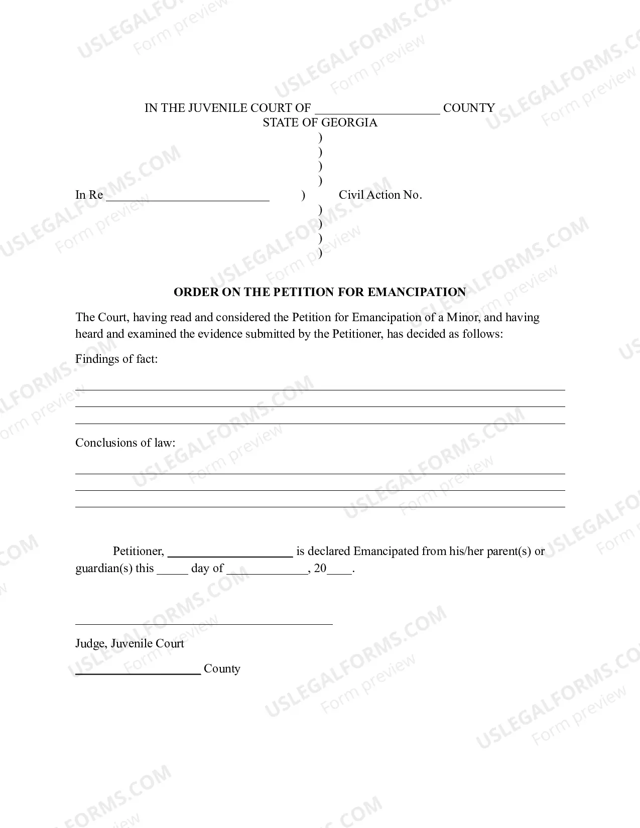 Preview Order on the Petition for Emancipation