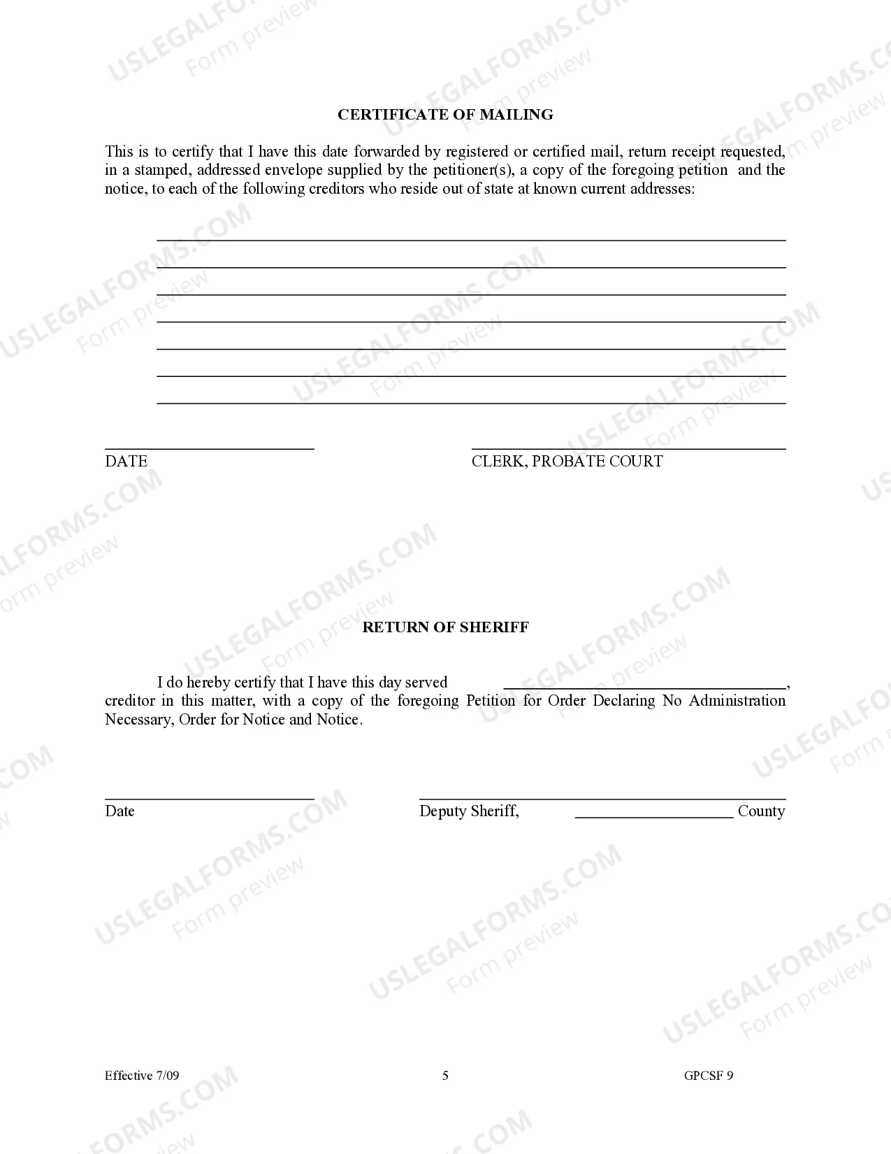 Preview Petition for Order Declaring No Administration Necessary