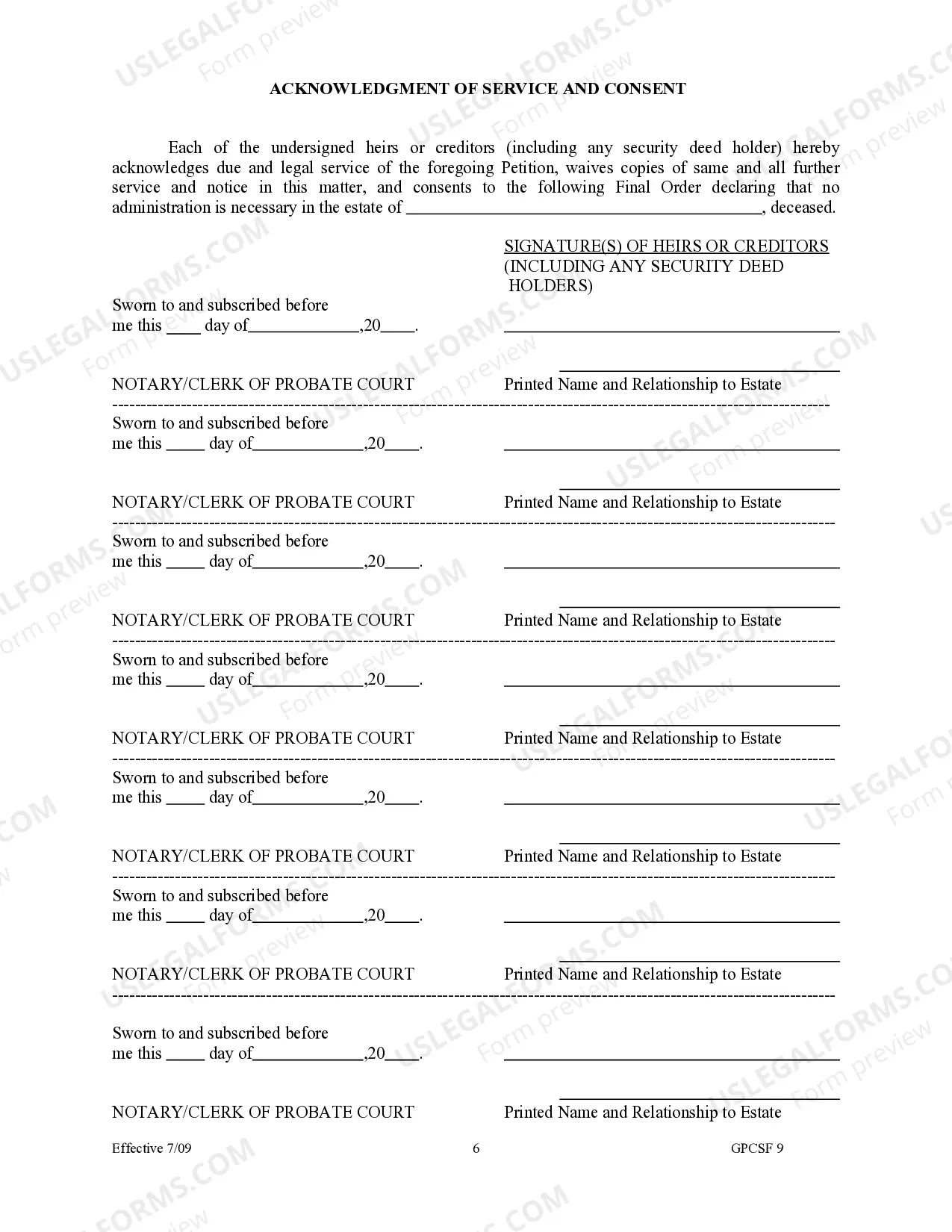 Preview Petition for Order Declaring No Administration Necessary
