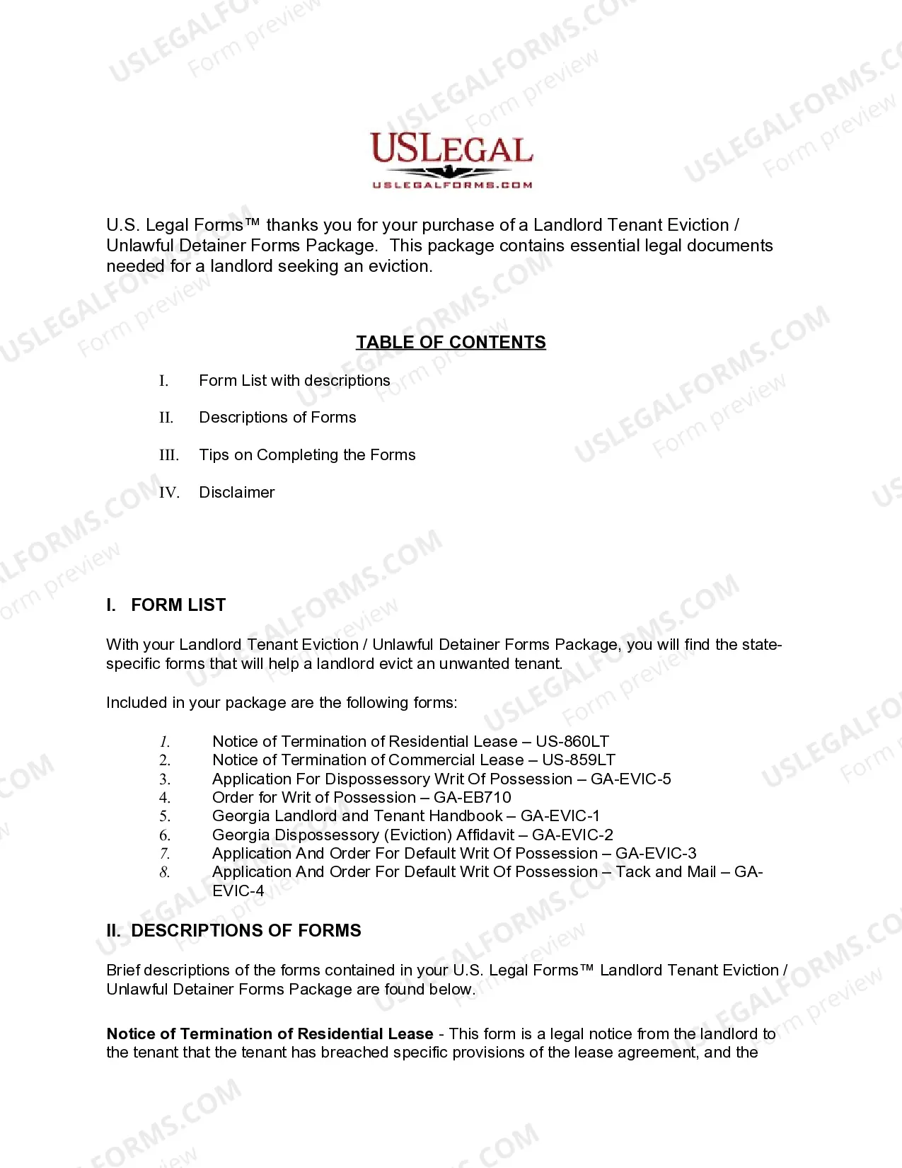 Preview Georgia Landlord Tenant Eviction / Unlawful Detainer Forms Package