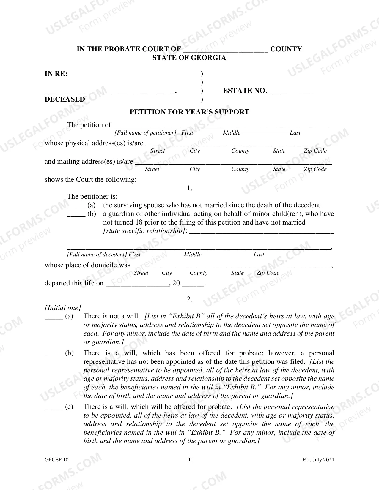 Preview Petition for Year's Support