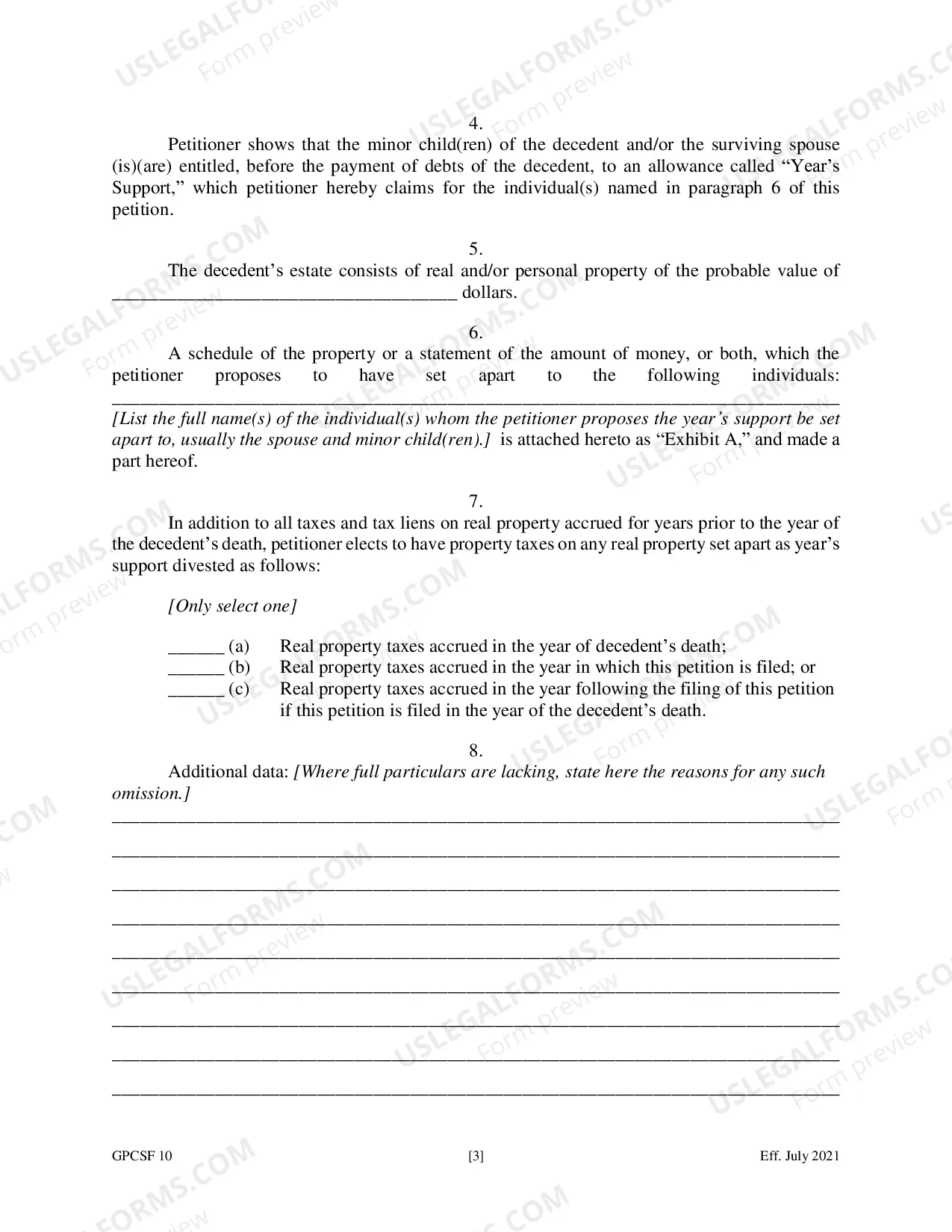 Preview Petition for Year's Support