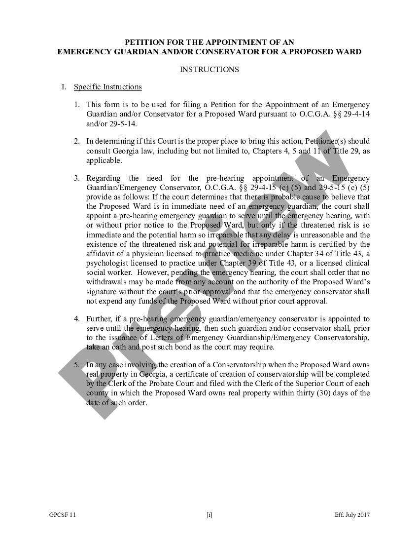 Emergency Guardianship Petition Georgia With Child US Legal Forms