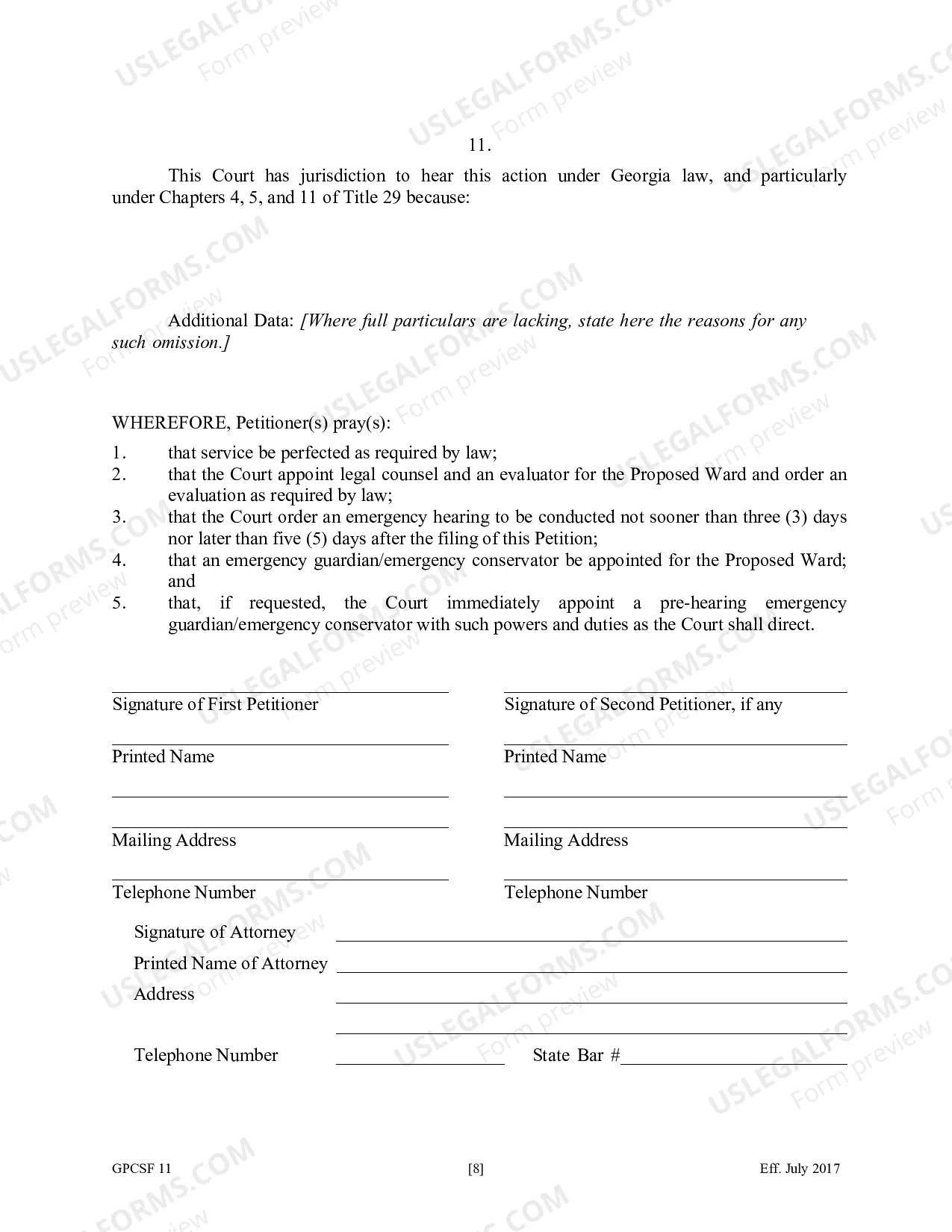 Preview Petition for the Appointment of an Emergency Guardianship for a Proposed Ward