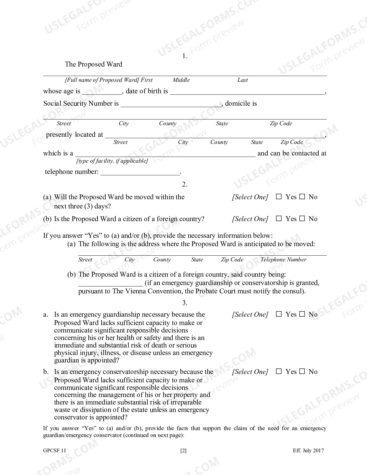 Preview Petition for the Appointment of an Emergency Guardianship for a Proposed Ward