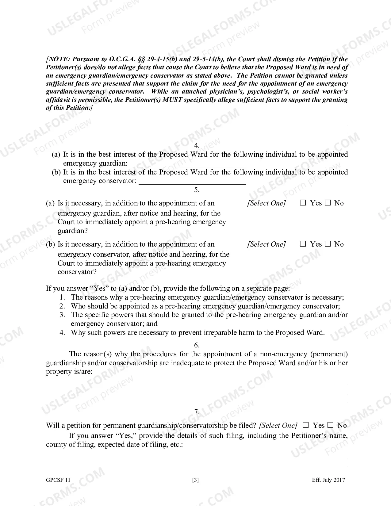 Preview Petition for the Appointment of an Emergency Guardianship for a Proposed Ward