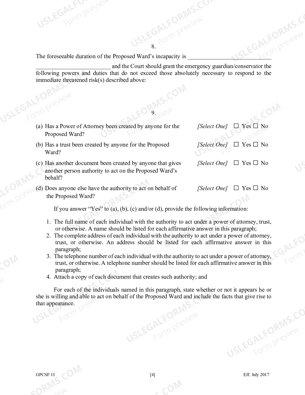 Preview Petition for the Appointment of an Emergency Guardianship for a Proposed Ward