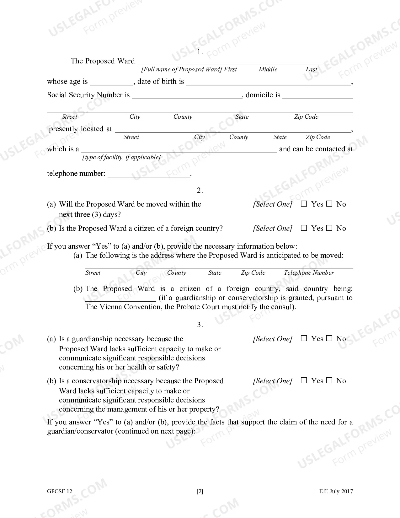 Preview Petition for the Appointment of Guardian or Conservator for Proposed Ward