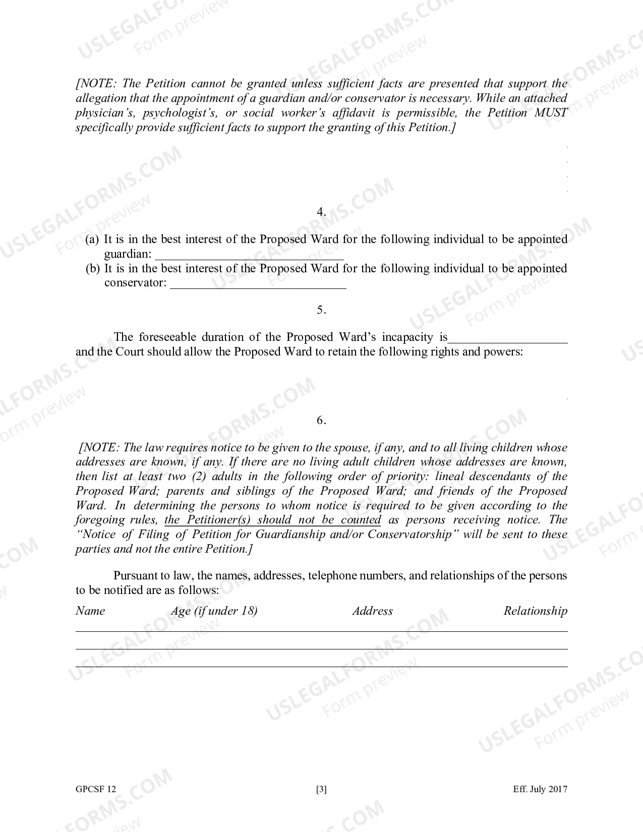 Preview Petition for the Appointment of Guardian or Conservator for Proposed Ward