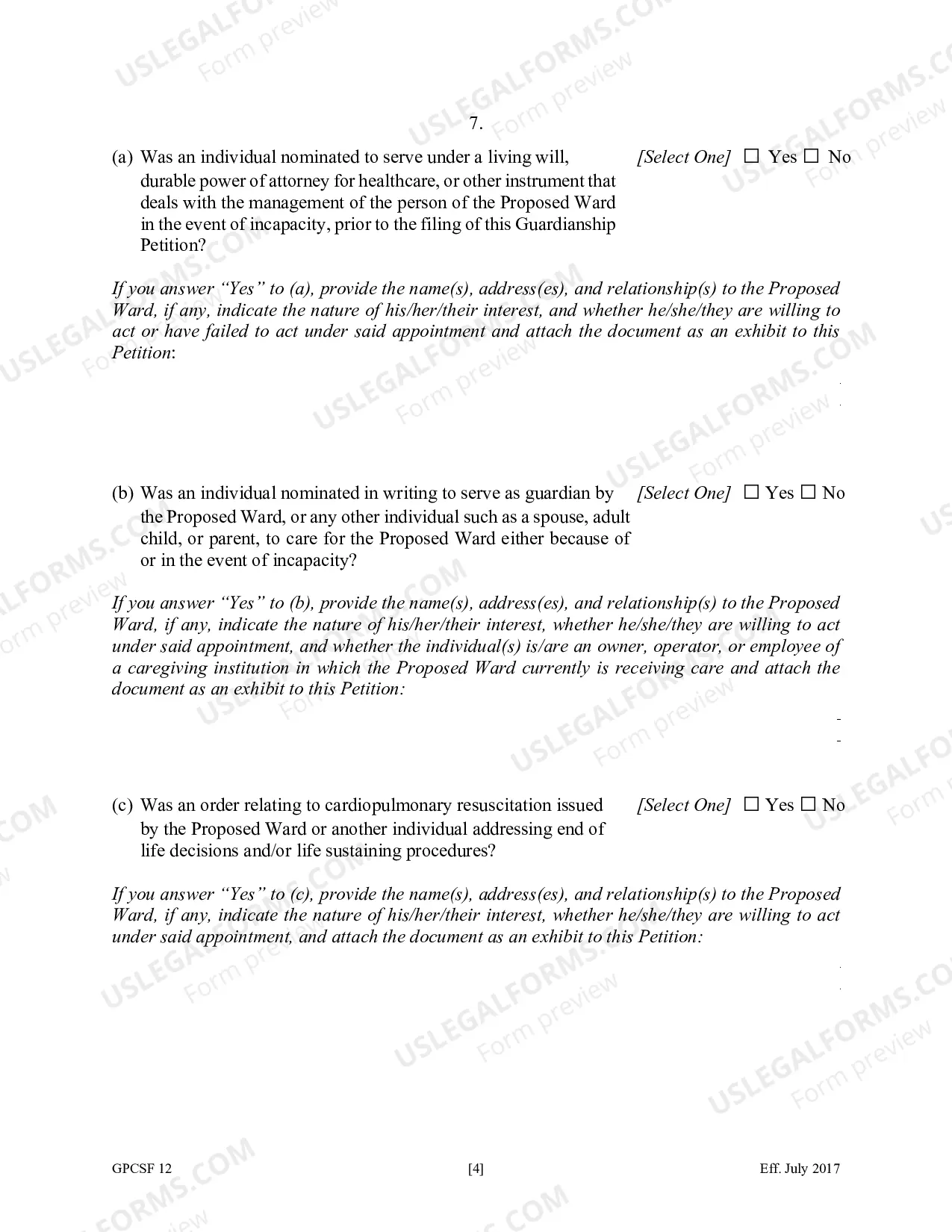 Preview Petition for the Appointment of Guardian or Conservator for Proposed Ward