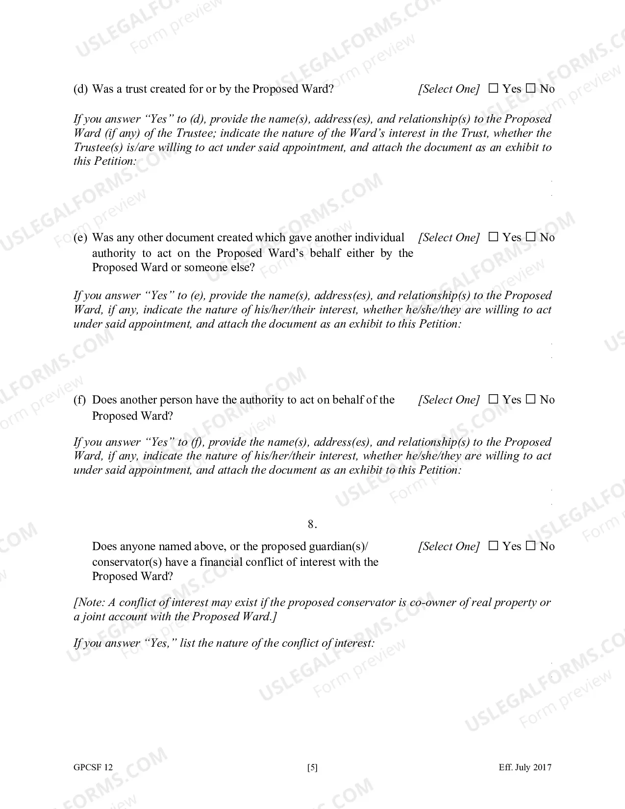 Preview Petition for the Appointment of Guardian or Conservator for Proposed Ward