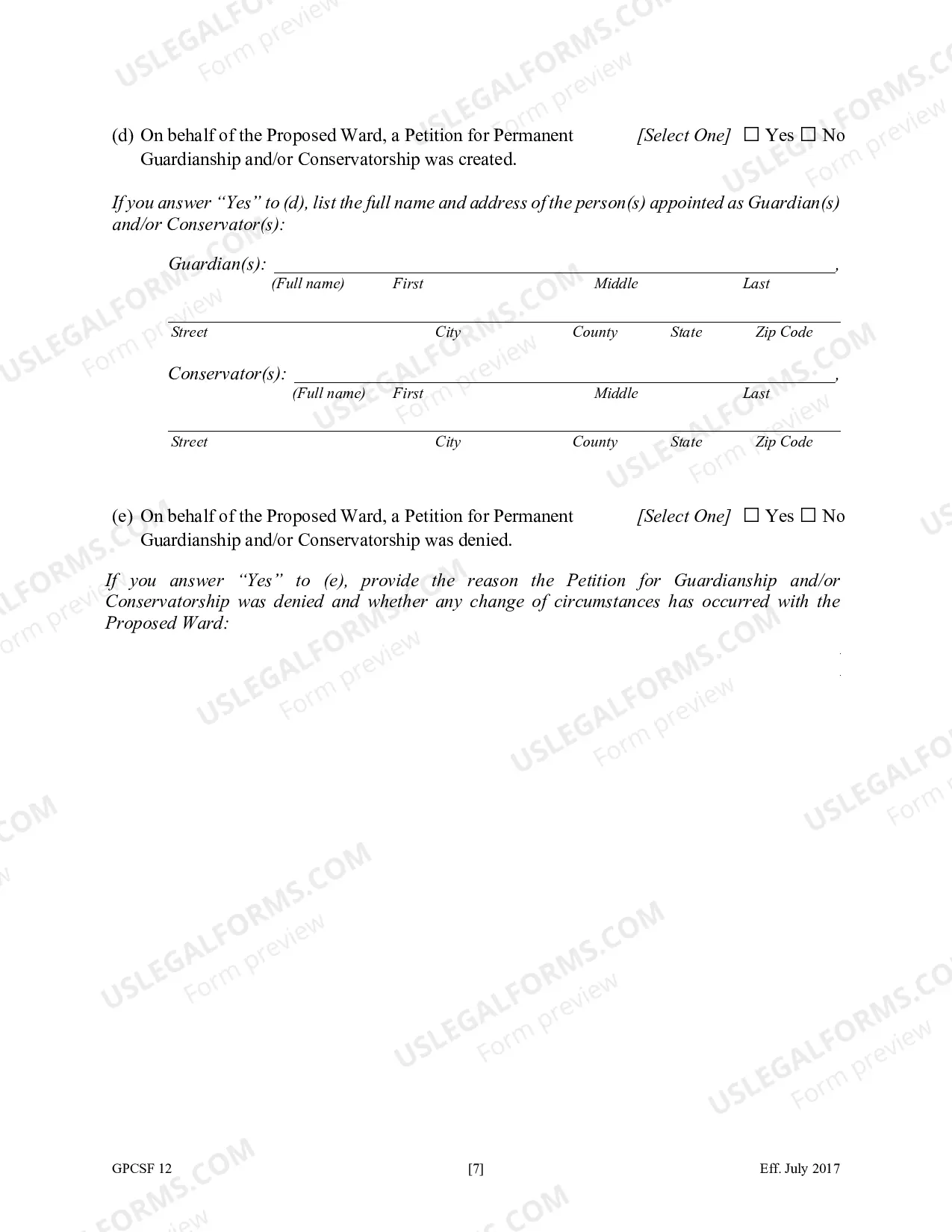 Preview Petition for the Appointment of Guardian or Conservator for Proposed Ward