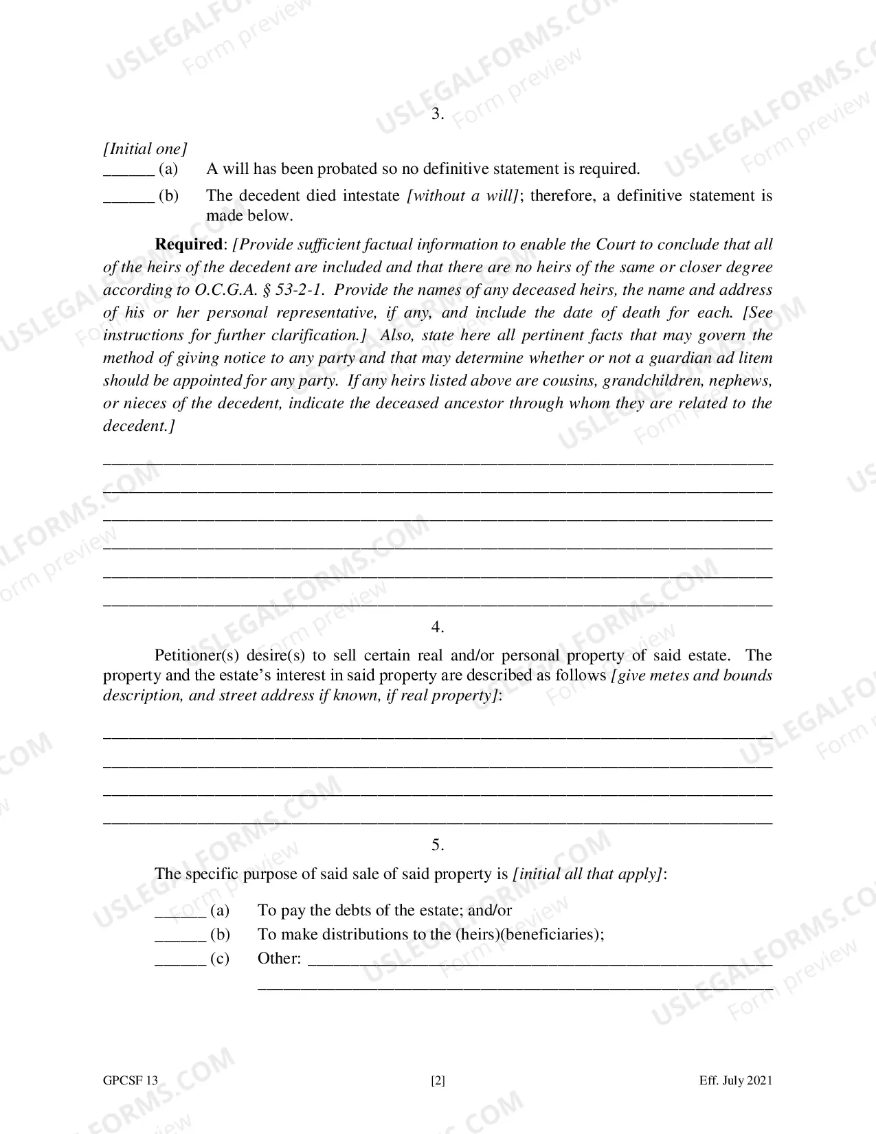 Preview Petition of Personal Representative for Leave to Sell Property