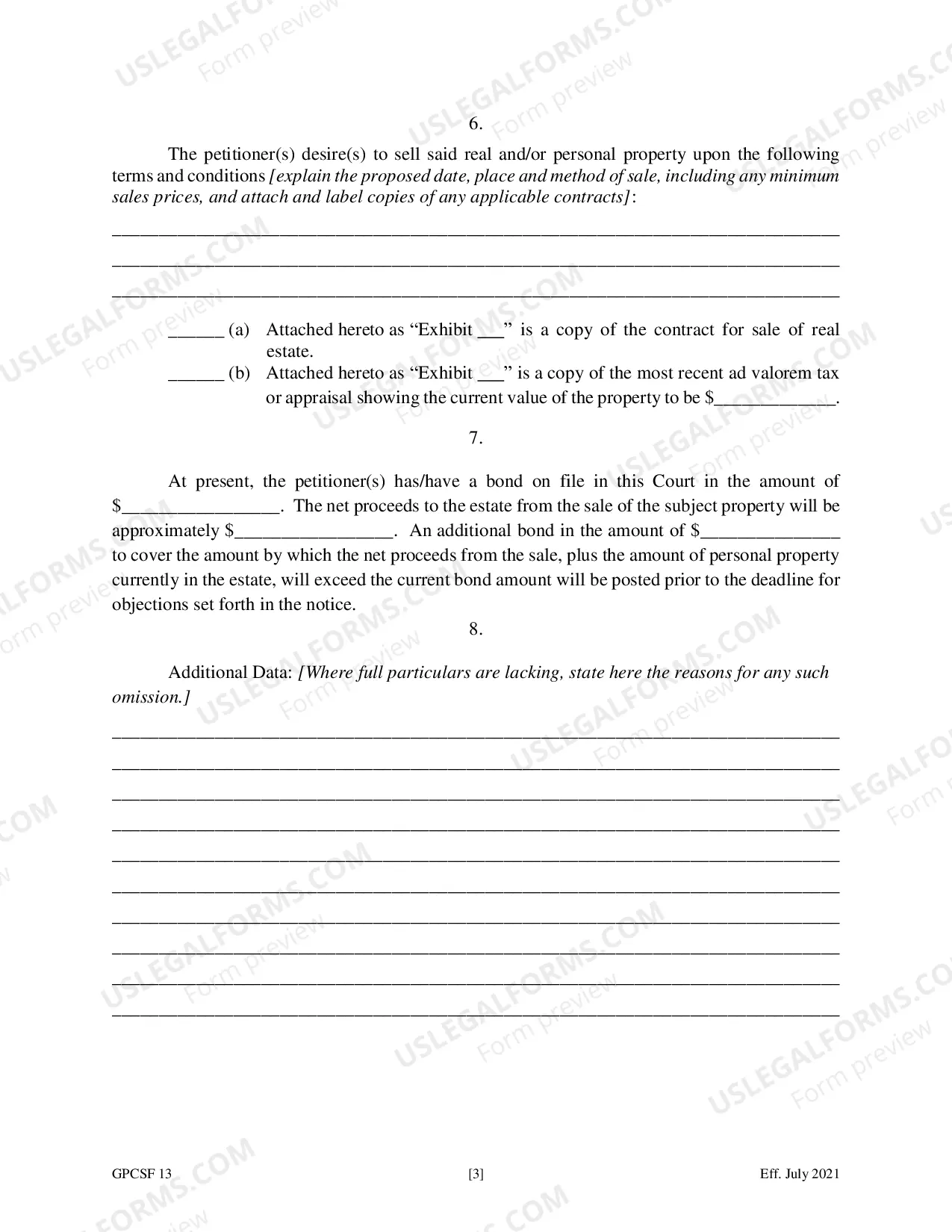 Preview Petition of Personal Representative for Leave to Sell Property