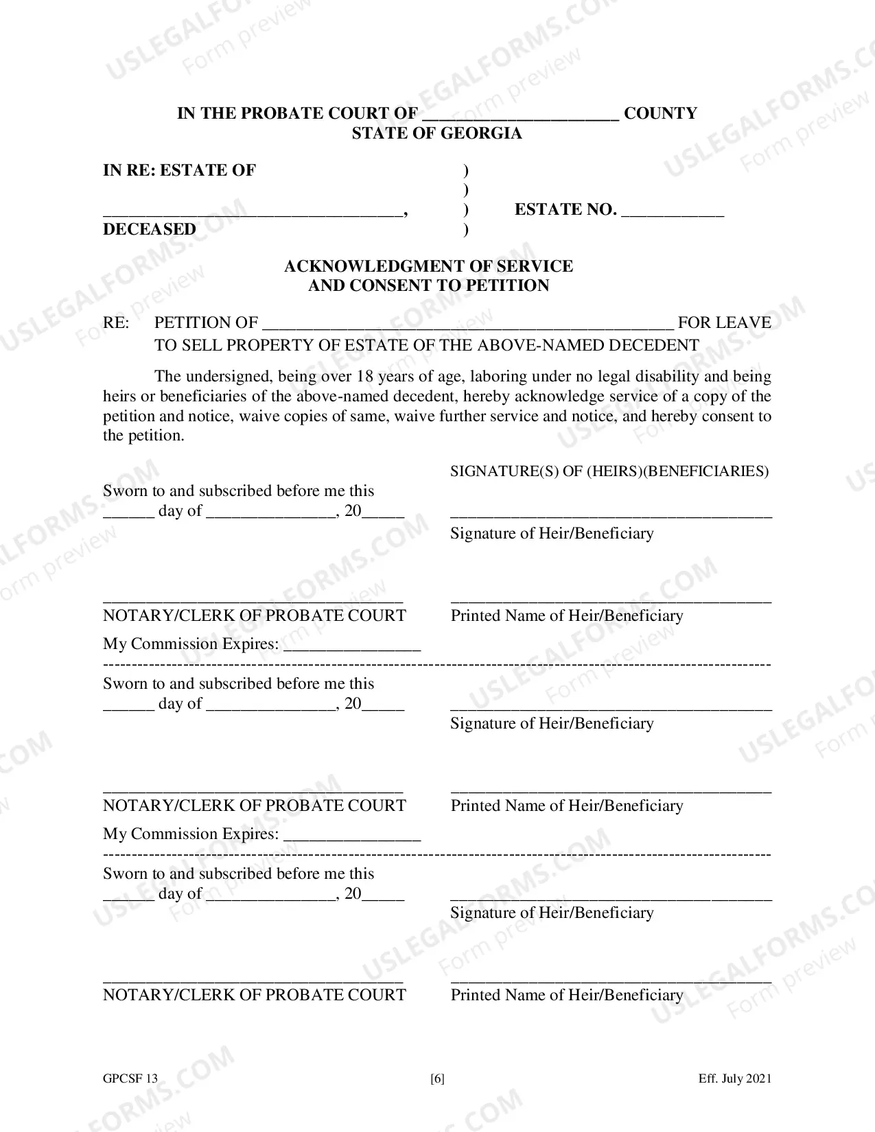 Preview Petition of Personal Representative for Leave to Sell Property
