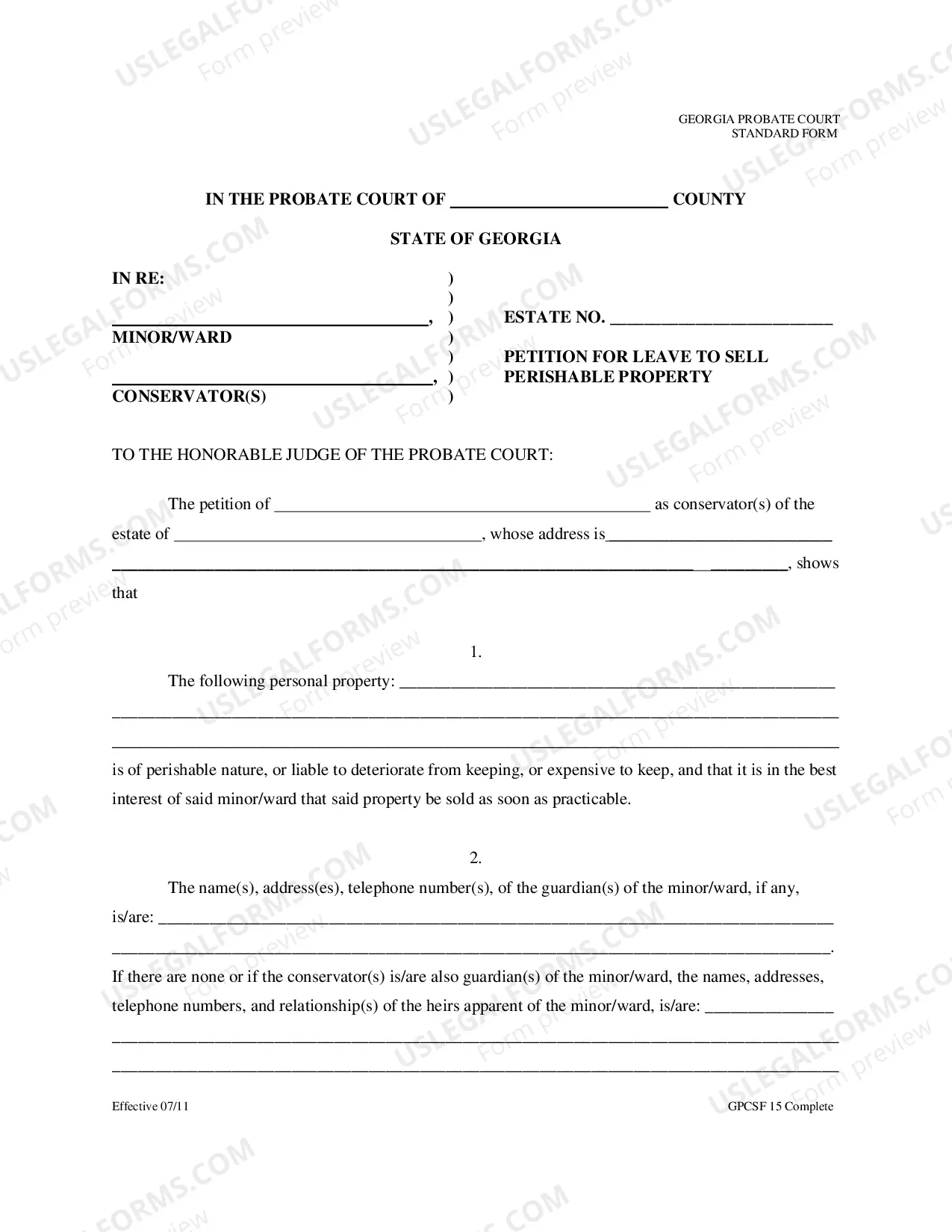 Preview Petition for Leave to Sell Perishable Property