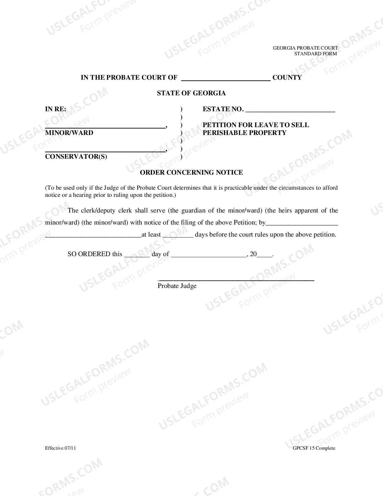 Preview Petition for Leave to Sell Perishable Property