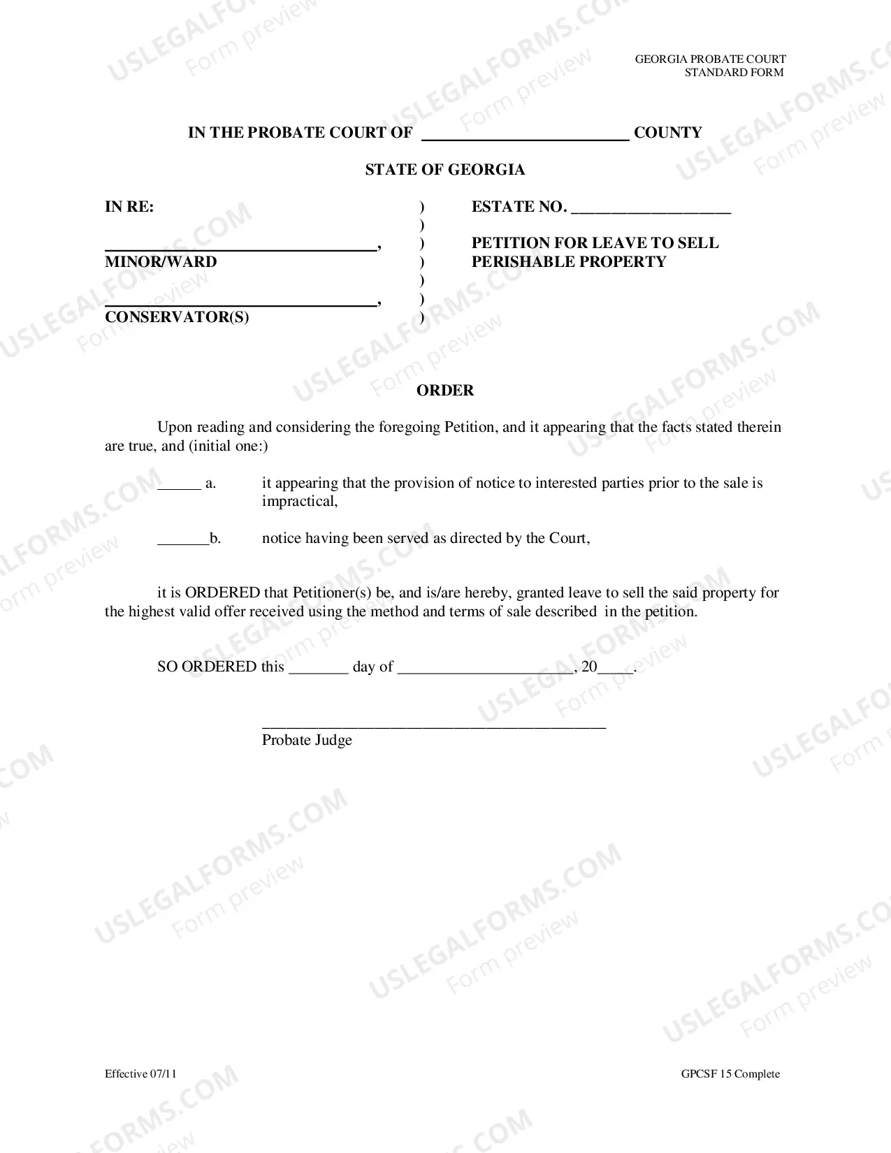 Preview Petition for Leave to Sell Perishable Property