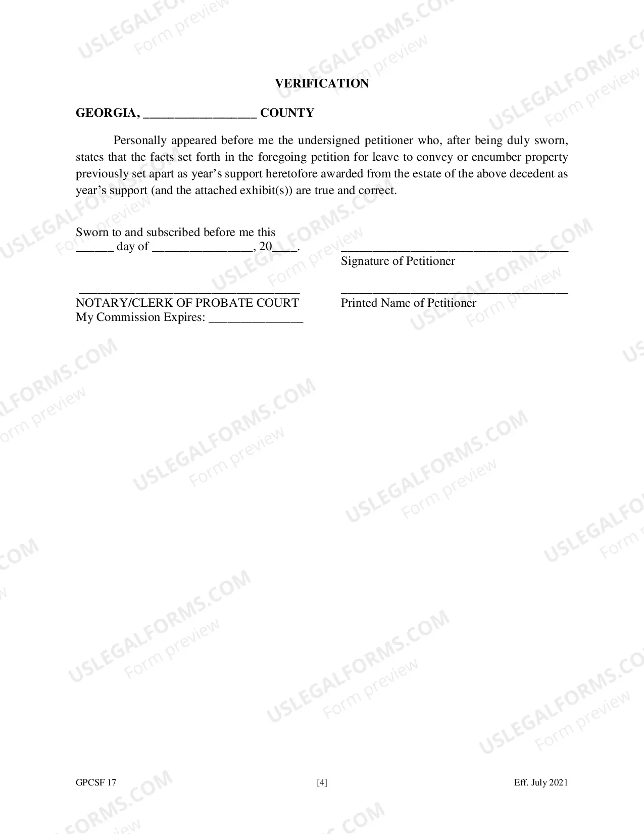 Preview Petition for Leave to Convey or Encumber Property Previously Set Aside as Year's Support