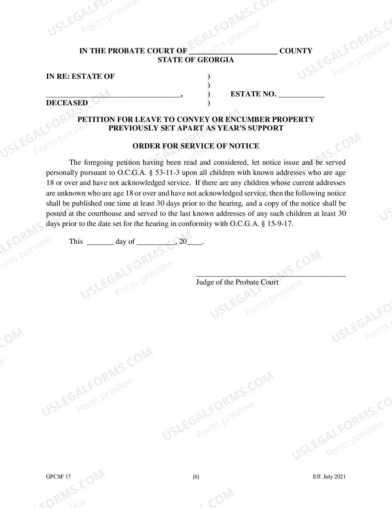 Preview Petition for Leave to Convey or Encumber Property Previously Set Aside as Year's Support
