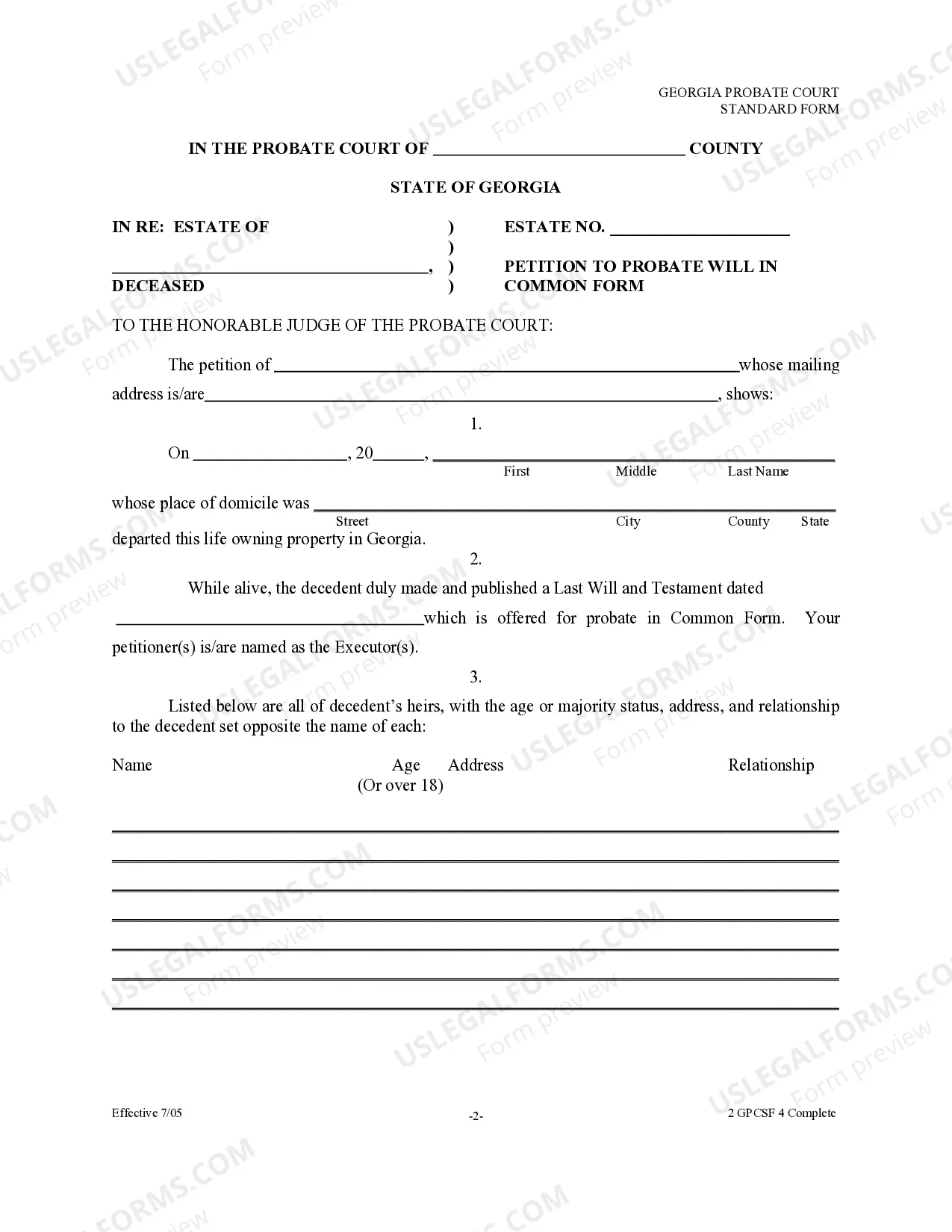Preview Petition to Probate Will in Common Form