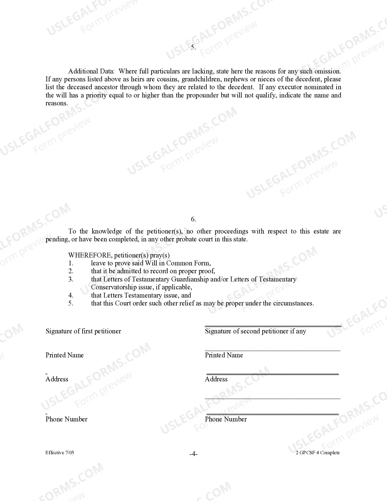 Preview Petition to Probate Will in Common Form