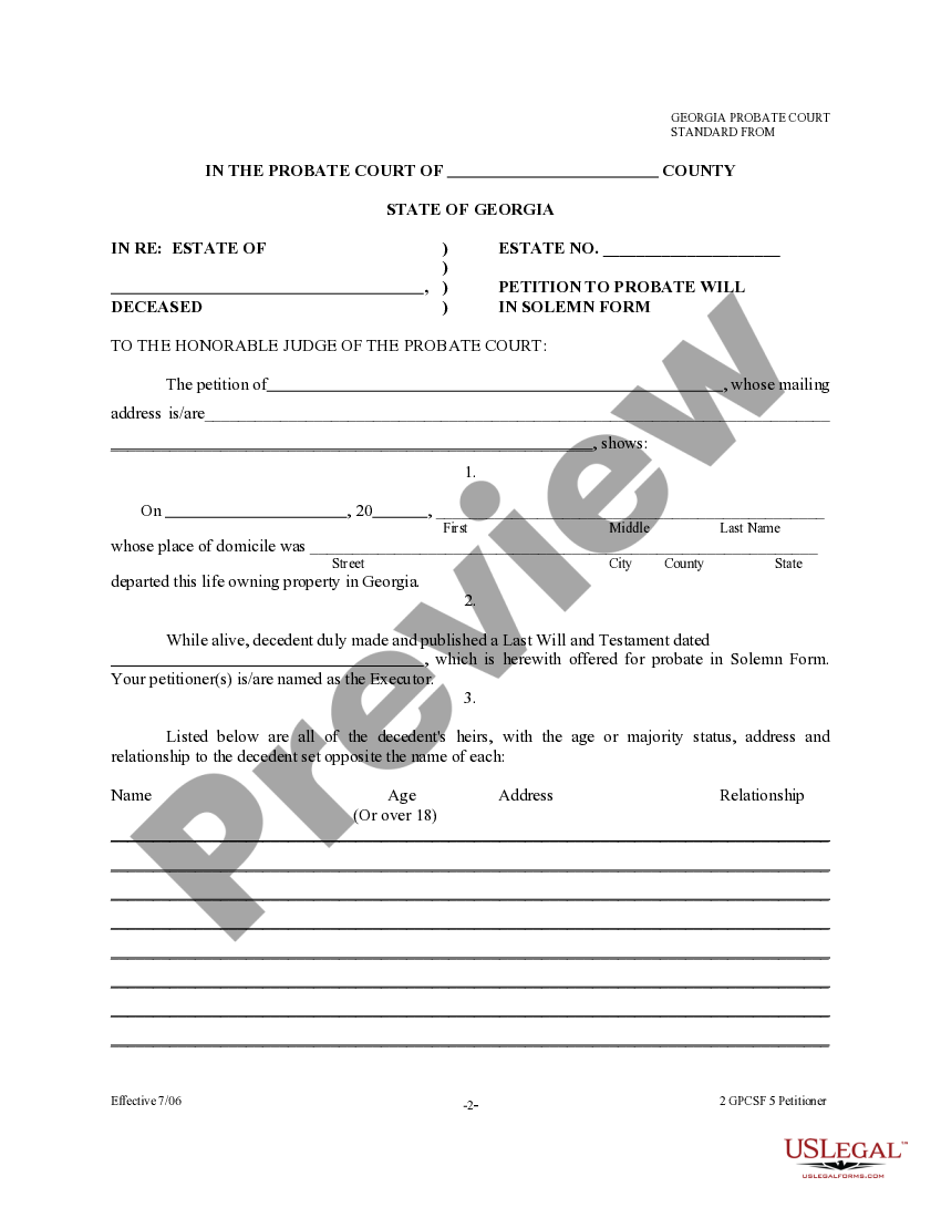 Georgia Petition To Probate Will In Solemn Form Sample Petition To Georgia Petition To Probate Will In Solemn Form Sample Petition To