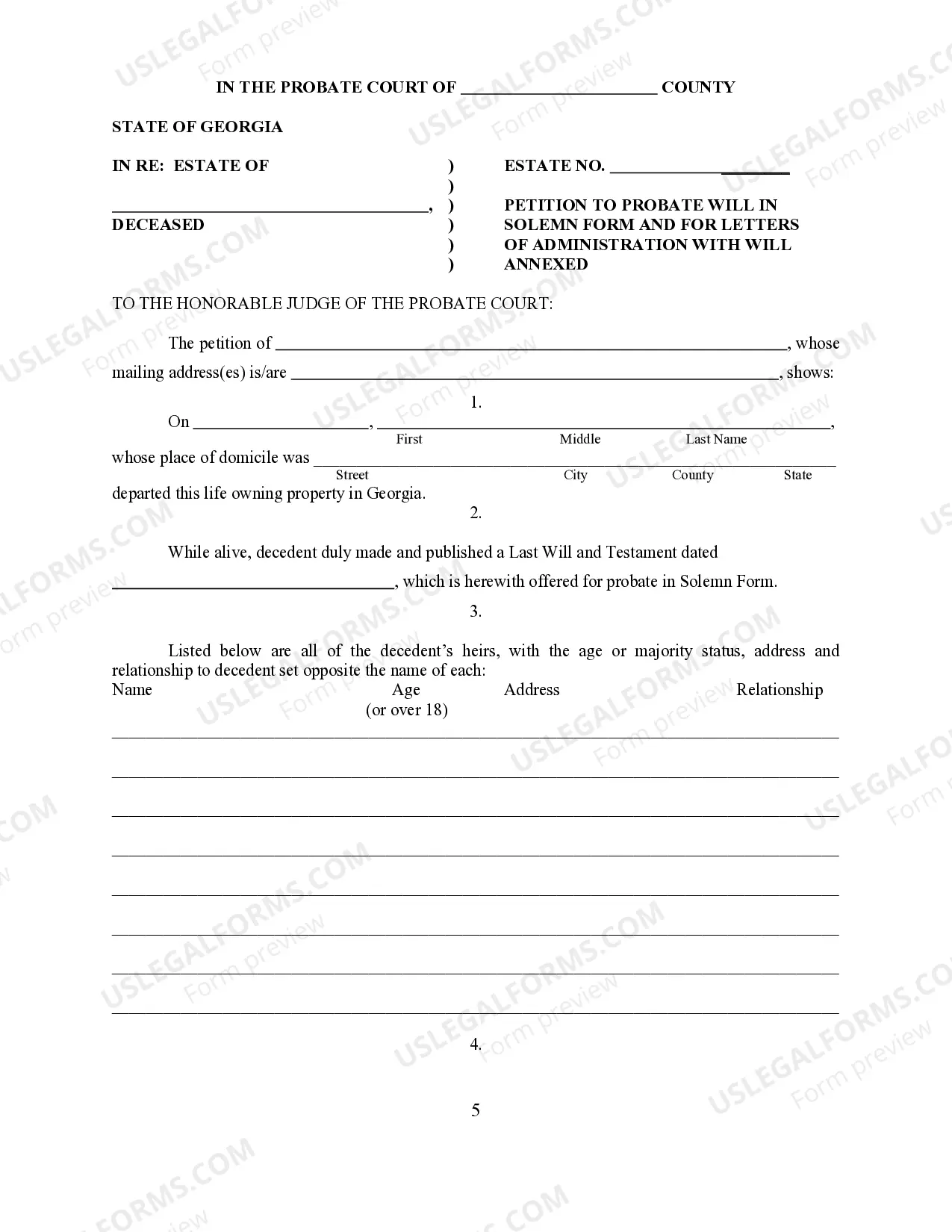 Preview Petition to Probate Will in Solemn Form and for Letters of Administration with Will Annexed