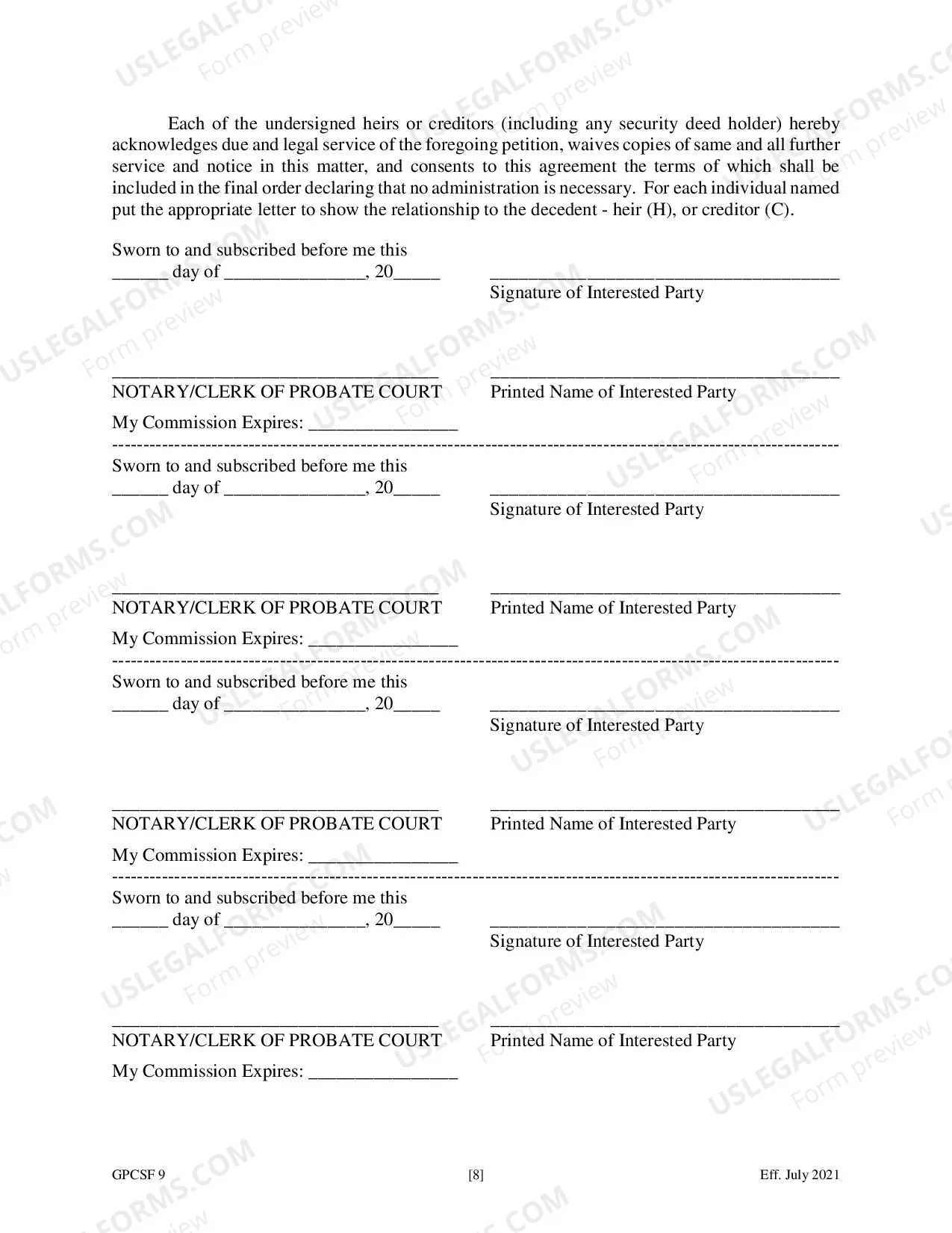 Preview Petition for Order Declaring No Administration Necessary