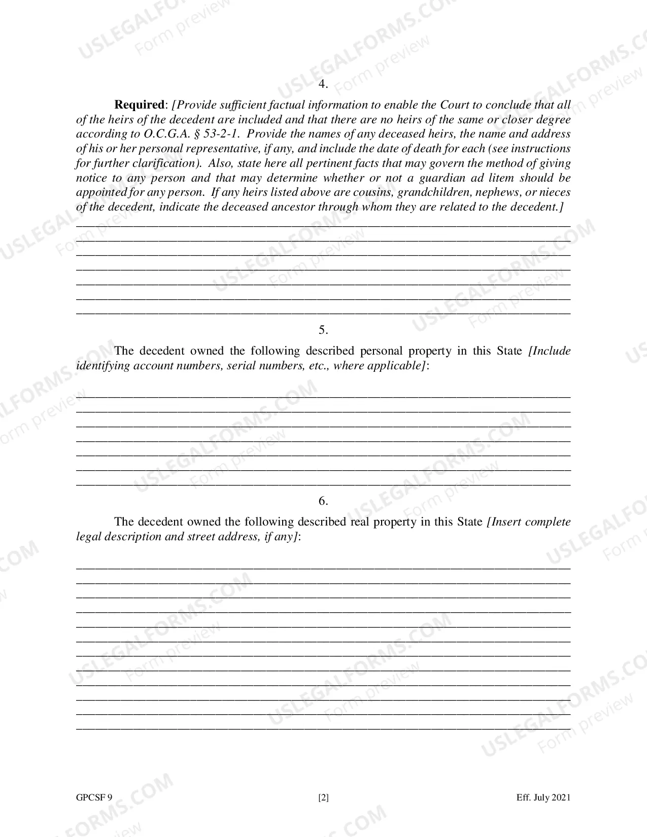 Preview Petition for Order Declaring No Administration Necessary