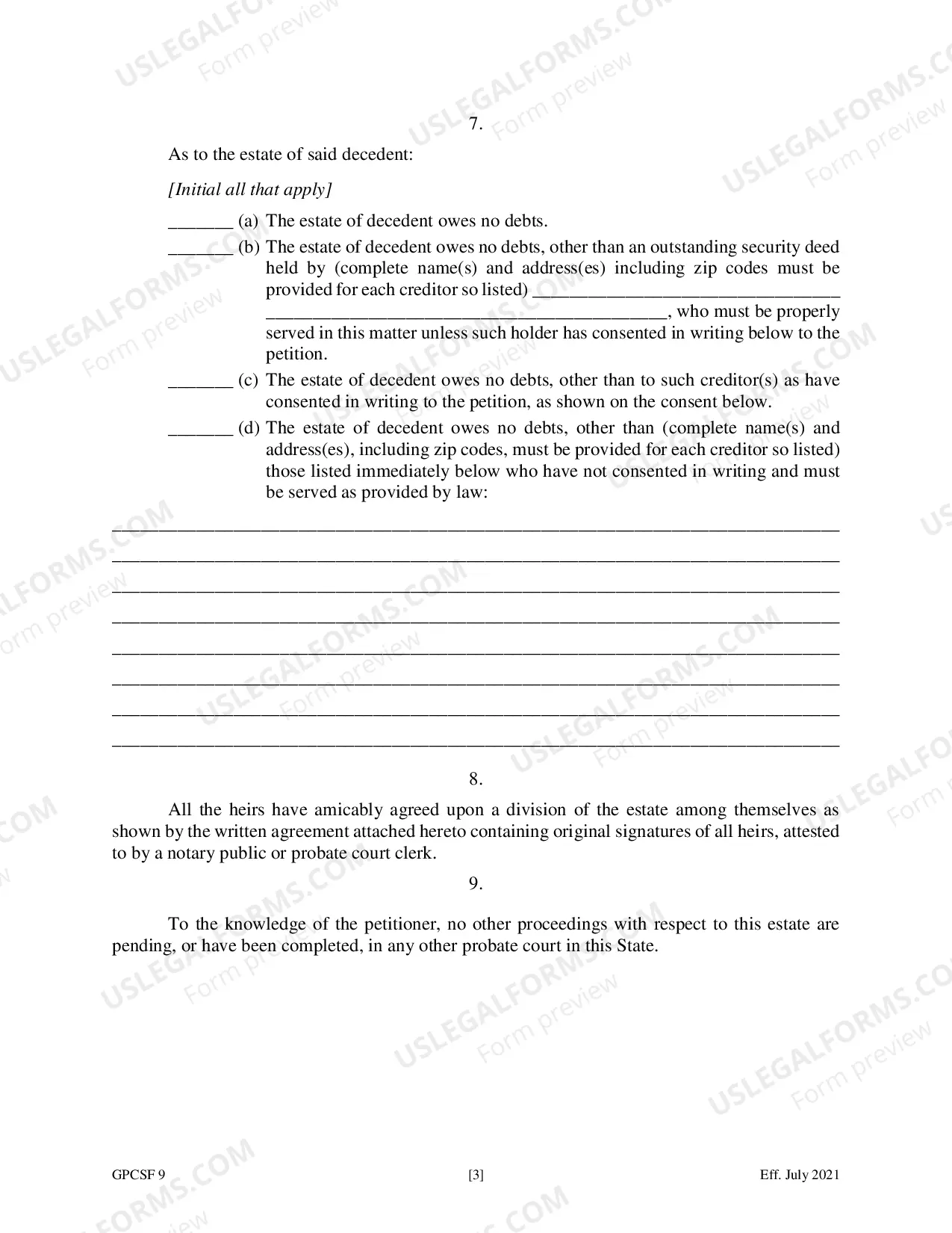 Preview Petition for Order Declaring No Administration Necessary