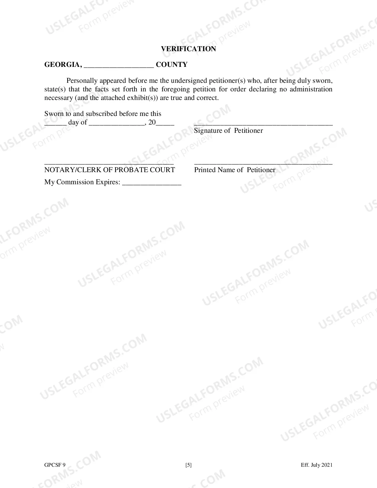 Preview Petition for Order Declaring No Administration Necessary
