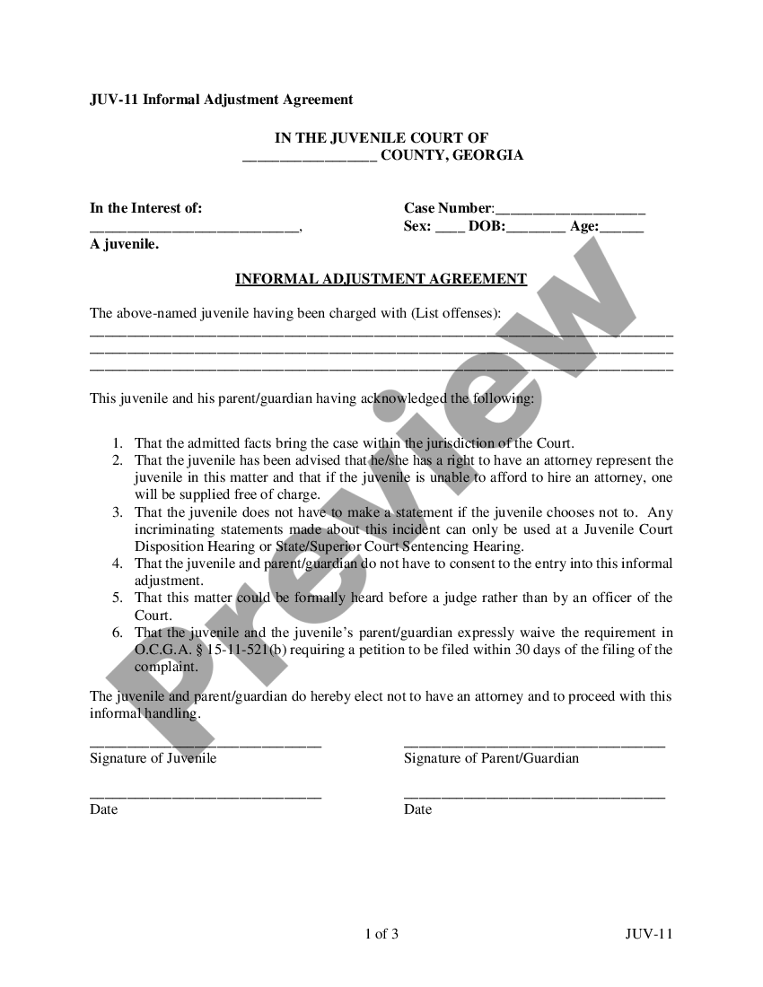 Informal Adjustment Agreement Informal Adjustment Examples US Legal Forms