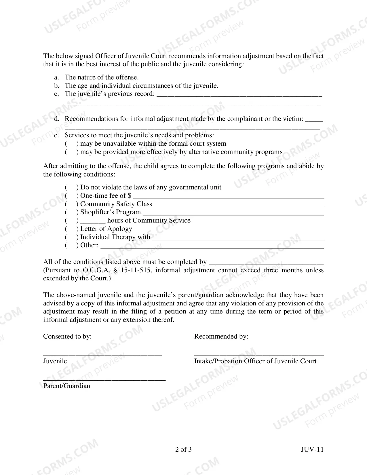 Preview Informal Adjustment Agreement